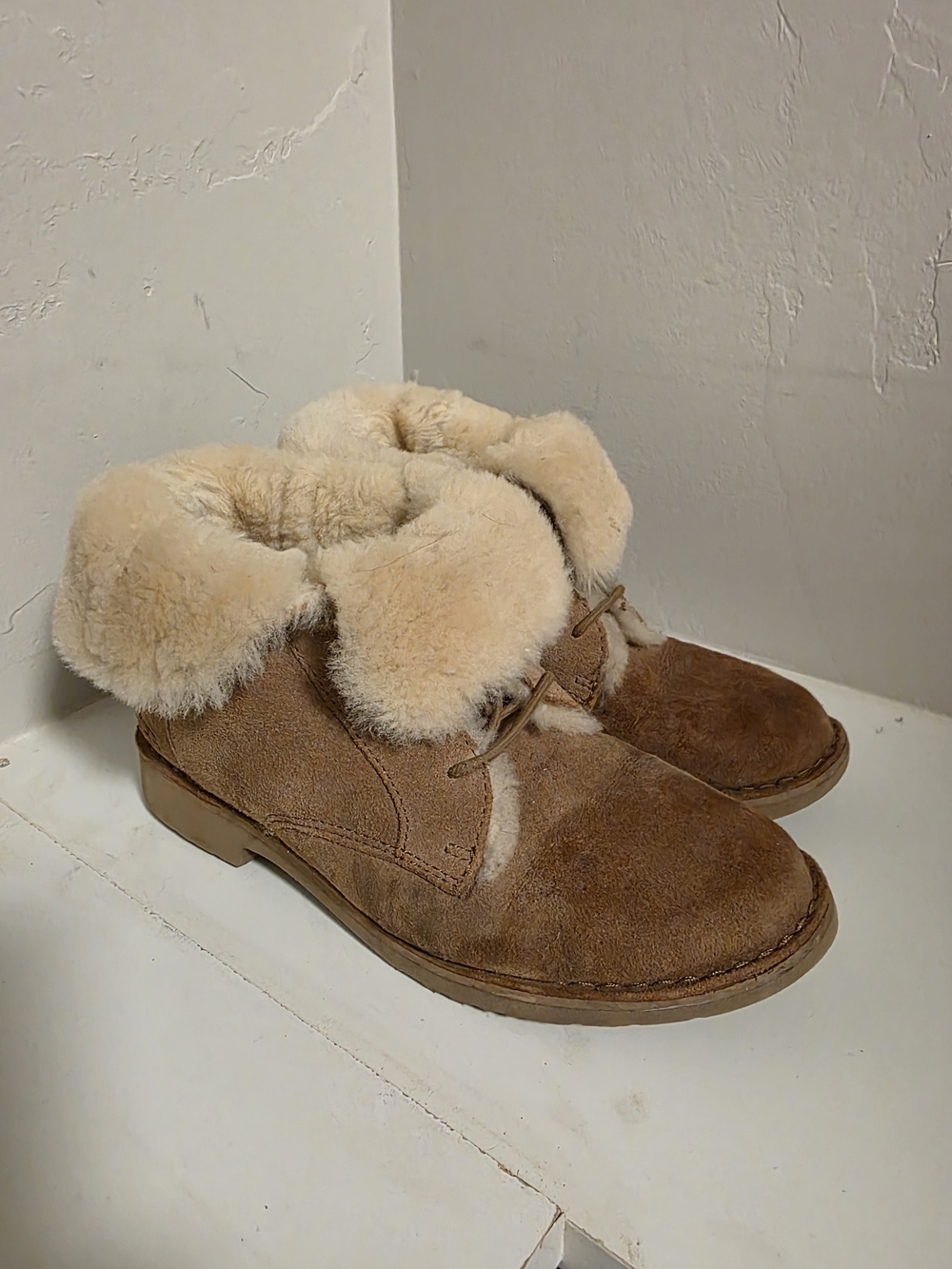 UGG Quincy Chestnut Suede Shearling Fold-Over Ankle Boots
